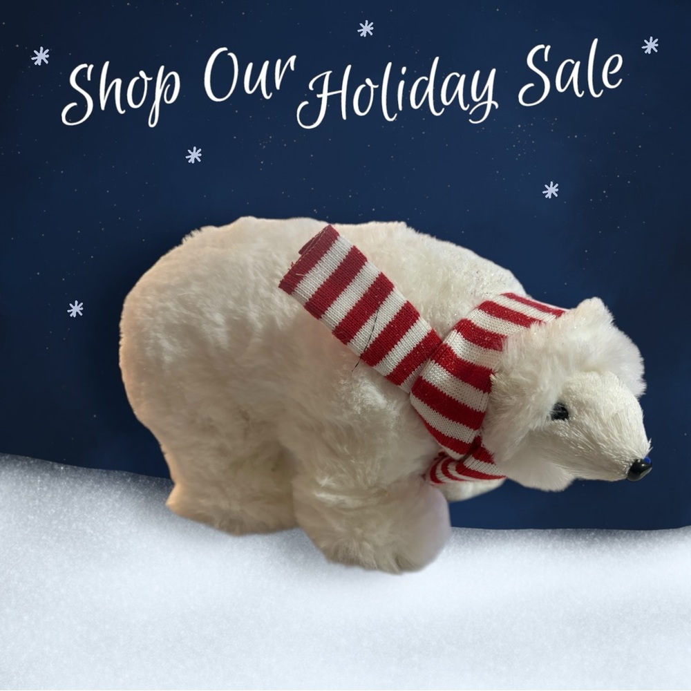 Festive White Polar Bear with‎ Red Scarf